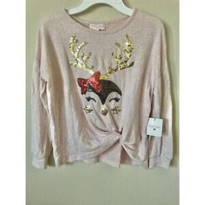 Poof Girl Mauve Pink Sparkle Reindeer Sequin Long Sleeve Sweater Top Size S